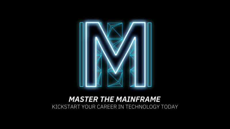 Black background image with blue logo, which addresses Master The Mainframe.