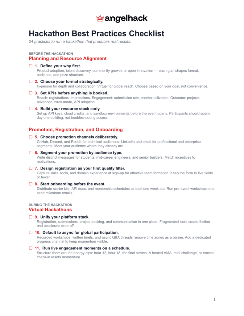 Hackathon Best Practices Checklist
